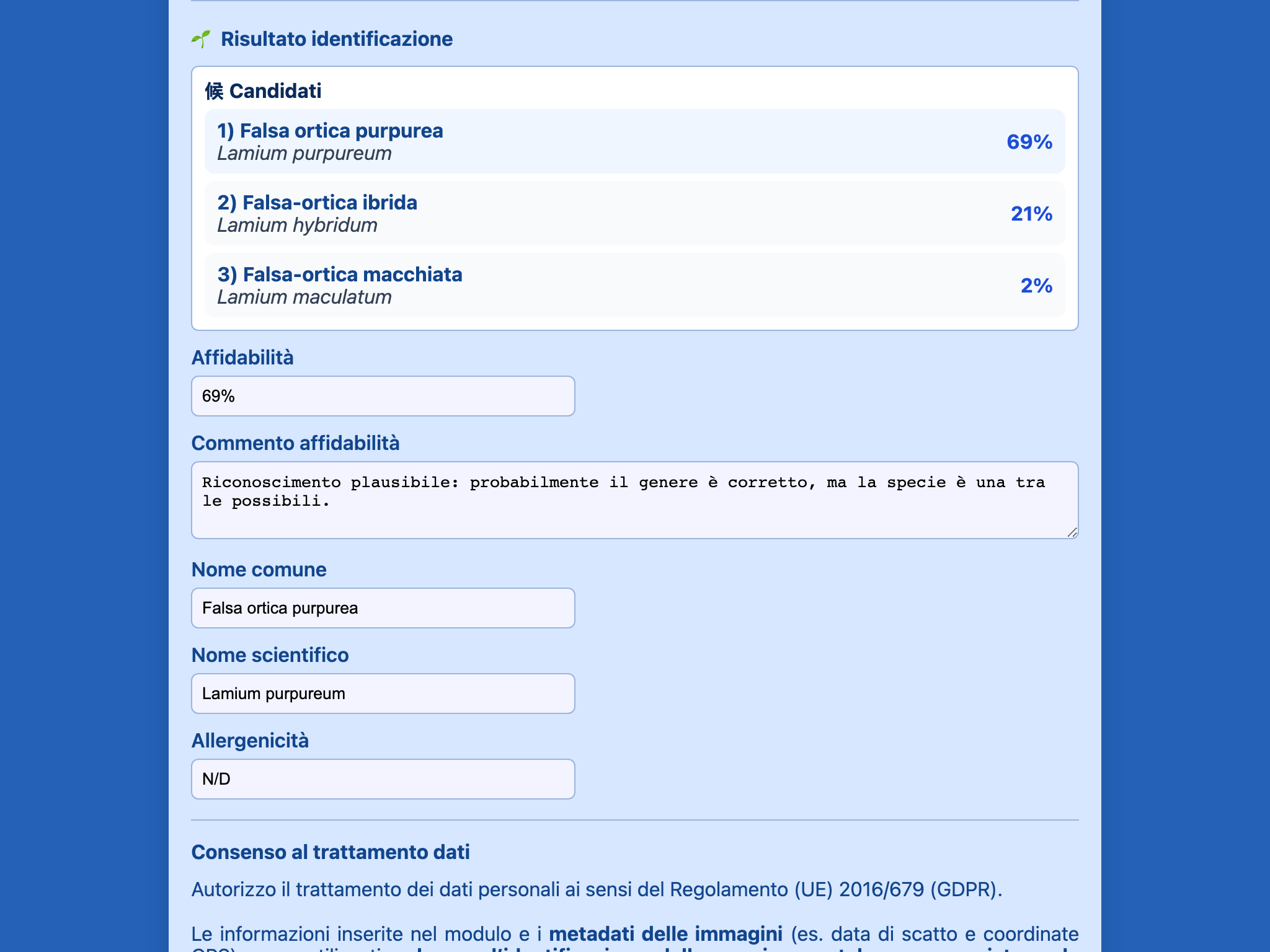 Invio guidato: Plant-ID (identificazione)